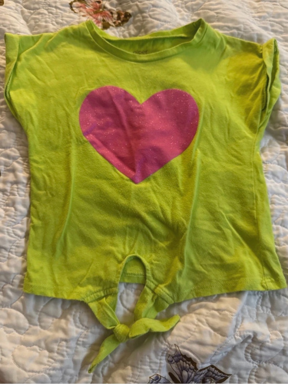 Kids Lime Green top with Pink Heart Accent